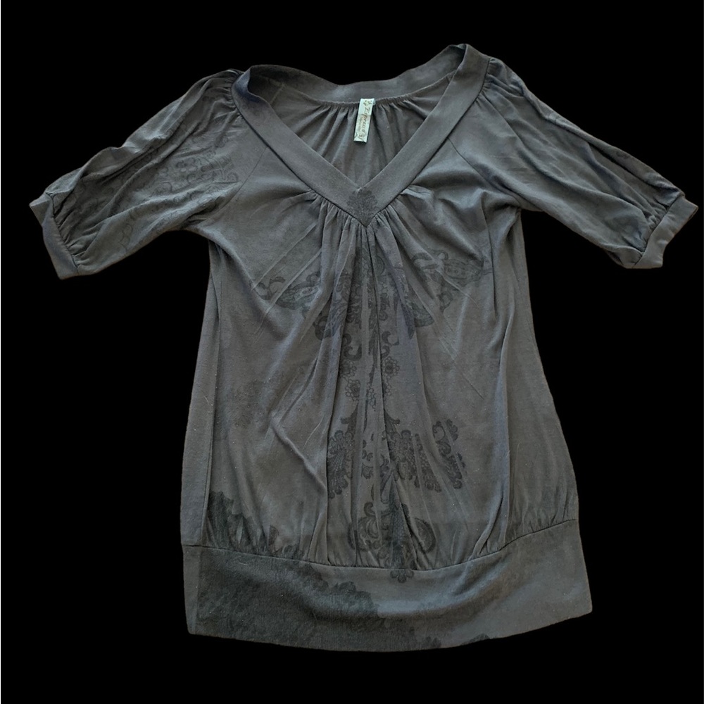 Grey and Black Half Sleeve Shirt with Design